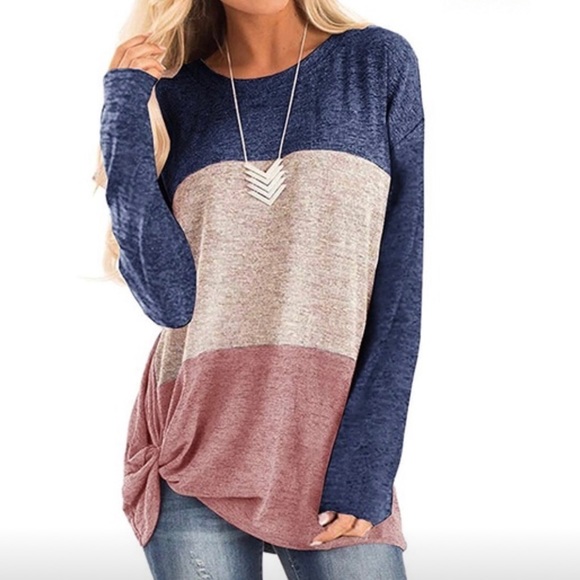 Tops - Three color stitching long sleeve Top